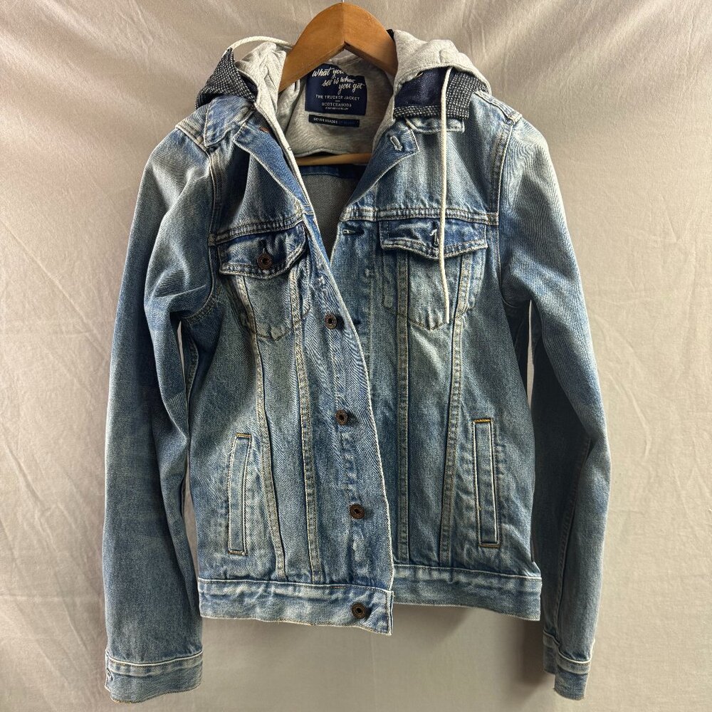Scotch & Soda Light Blue Denim Jacket with Grey Hood